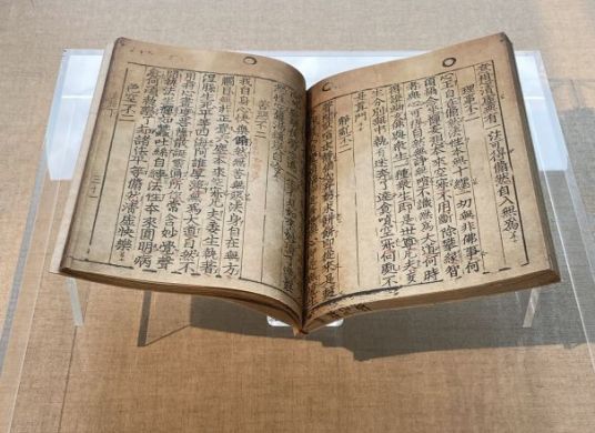 Aufgeklapptes altes Buch mit Schriftzeichen